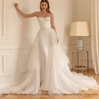 simple mermaid wedding dresses strapless sexy open back satin layered sweep tulle 2022 summer floor length gowns robe de ma