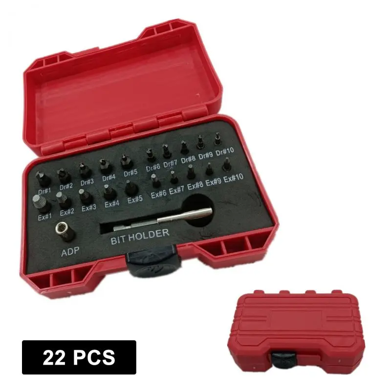 

Набор для извлечения поврежденных винтов, высокоскоростной стальной экстрактор сломанных болтов и набор для удаления сломанных винтов, 22 шт.