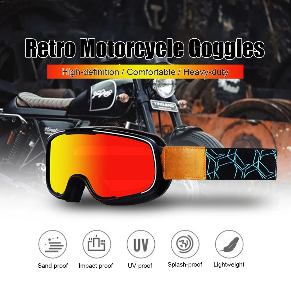 

Motorcycle Goggles Vintage Clear Lens Windproof Cycling Sun Glasses UV Protection Elastic Headband Helmet Goggles for Men Women