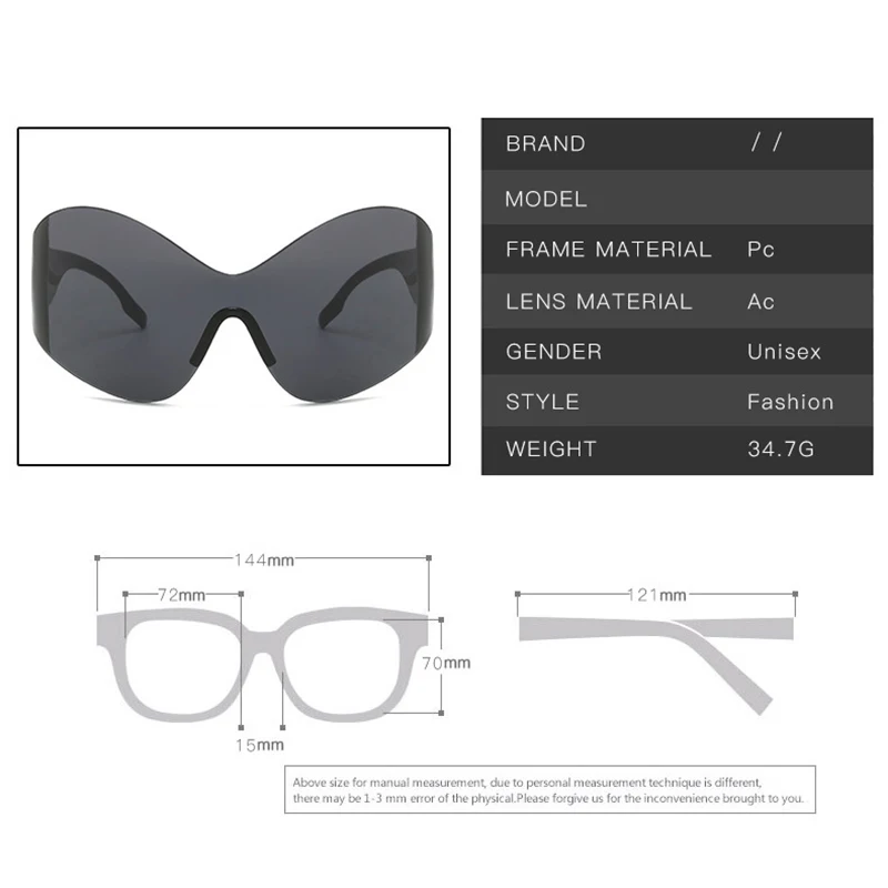Женские и мужские безободковые солнцезащитные очки в стиле панк