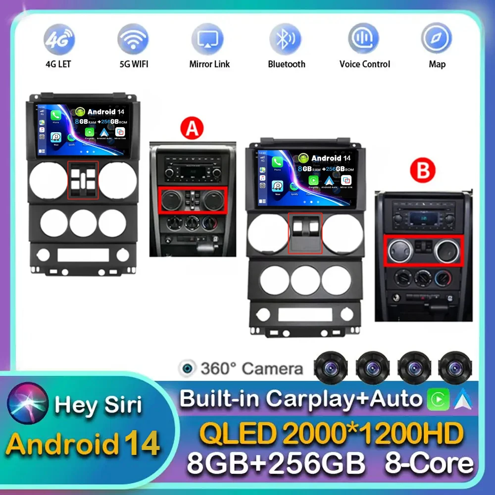 Android 14 для Jeep Wrangler Unlimited 3 JK 2008 2009 2010 радио авто 4G LTE Wi-Fi DVD CarPlay 360 камера