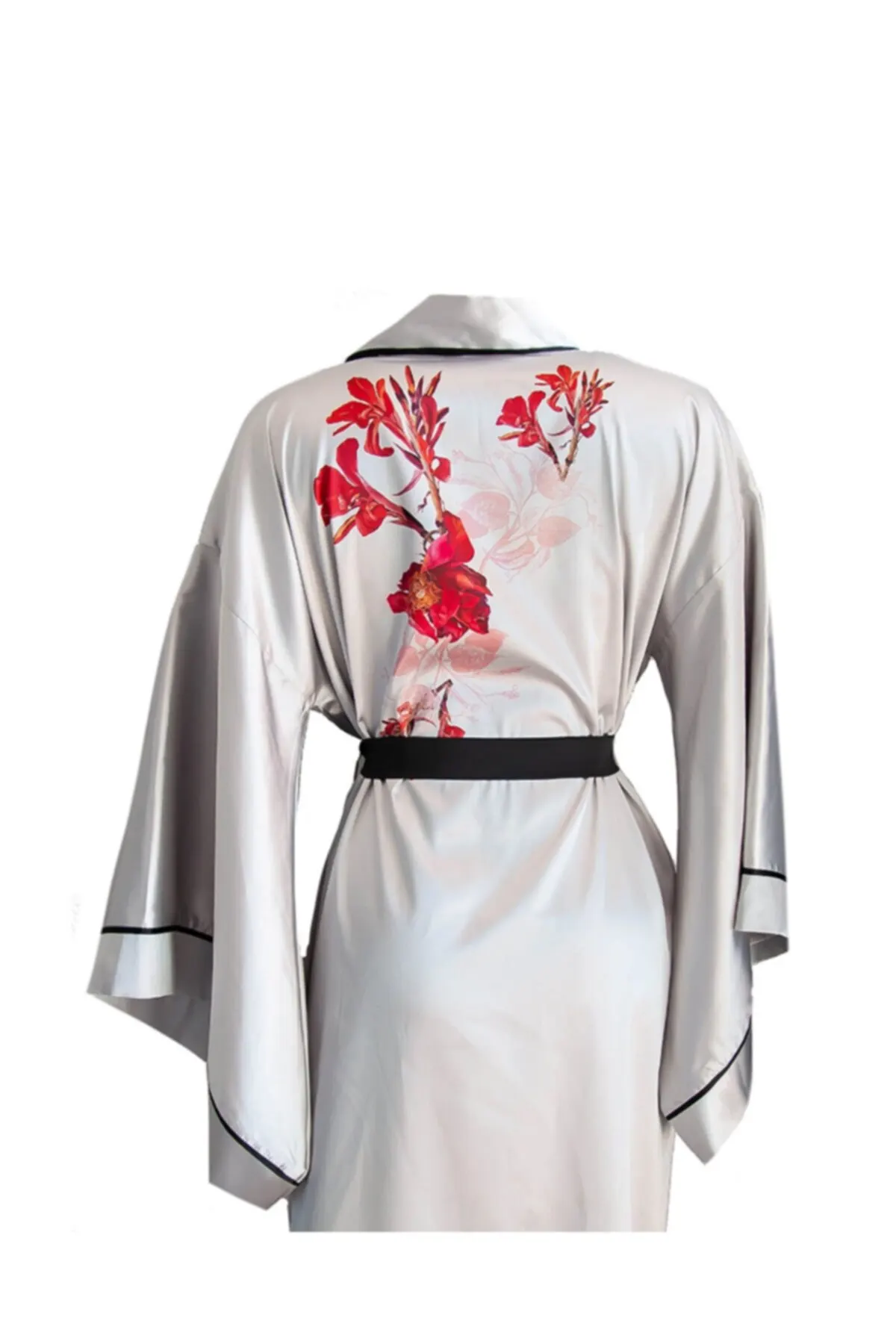 

Women's Kimono Mini Gray Kimono Fashion Quality Fabric Robes Caftan Bathrobe Clothes for Ladies Dressing Gown For Women