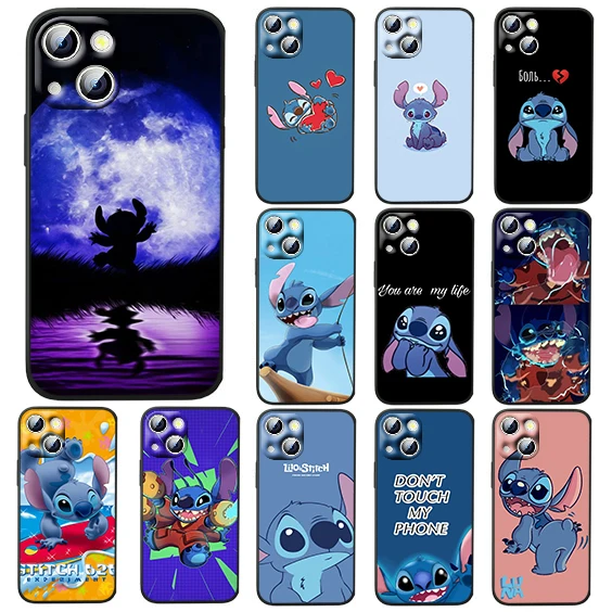 

Disney Stitch Cute For iPhone 14 13 12 11 Pro Max XS Max X XR 7 8 Plus 6S 5S Silicone Black Shell Phone Case