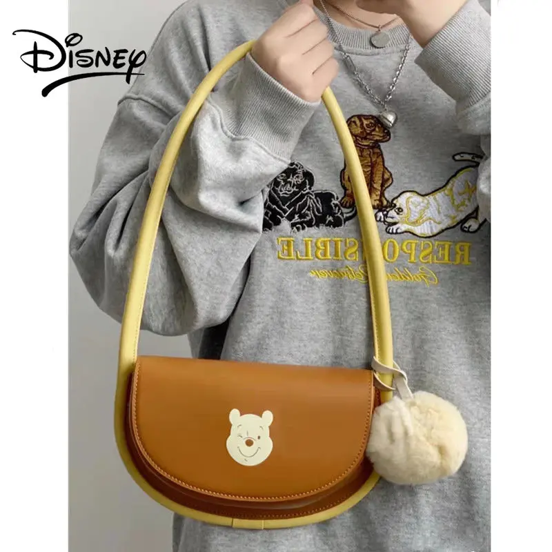 Disney Winnie Bear Girl Bag PU Leather Fashion Cool Shoulder Bag Student Small Bag Girl Disney Bag