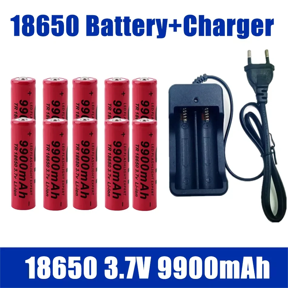 

18650 battery 3.7V 9900mAh rechargeable battery with charger for Led flashlight toy battery Free shipping
