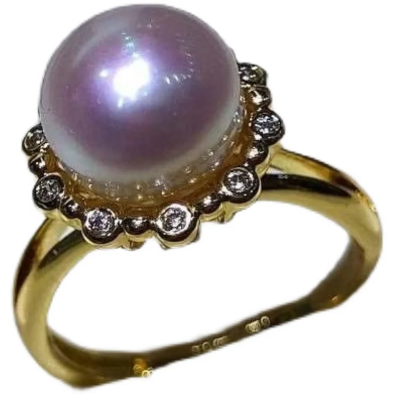 

Natural Freshwater Pearl 9mm Open Ring Full Steamed Bread round Beads Silver Plated Diana Women's Ring