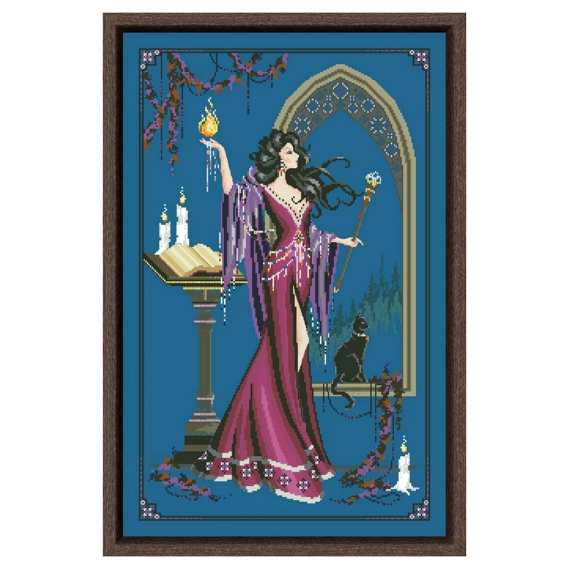 

Magician cross stitch kit female fairy bead aida fabric 18ct 14ct 11ct denim blue canvas cotton thread embroidery kits DIY
