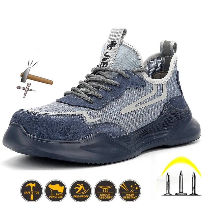 

New Exhibition Men Work Safety Shoes 2022 Fashion Outdoor Steel Toe Cap Anti-smashing Puncture Proof Construction Sneakers Boots