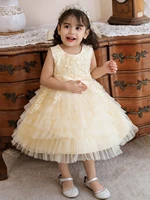dreamgirl crystal pearls leaves o neck puffy layers ball gown kids communion dress girl birthday party dresses smdl220415007