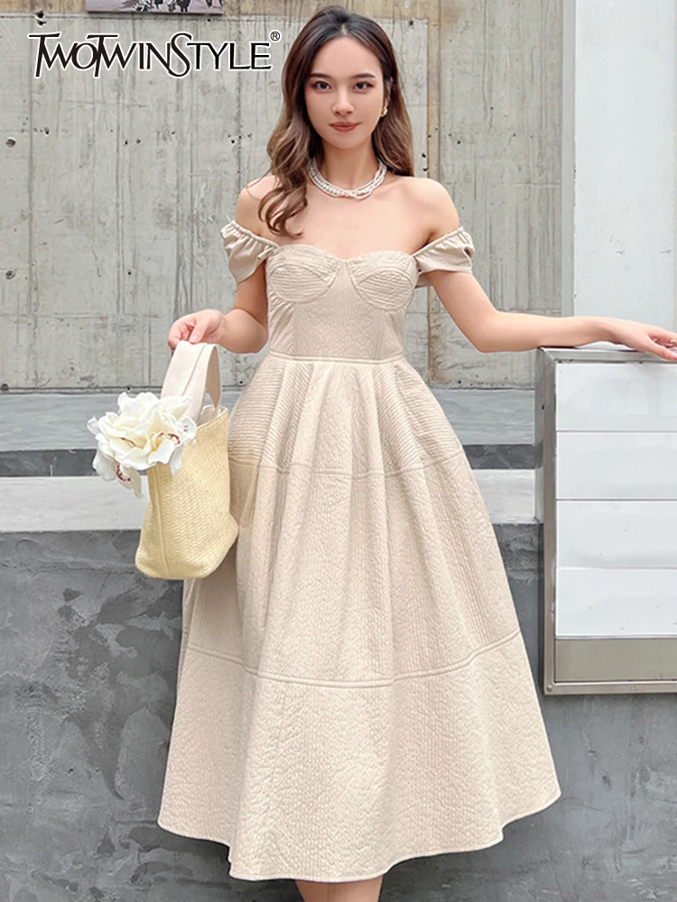 

Женское платье средней длины TWOTWINSTYLE, однотонное платье с квадратным воротником, коротким рукавом и высокой талией, летнее платье