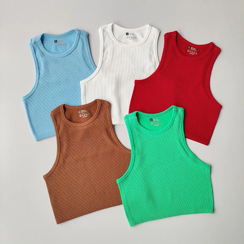

Women Yoga Vest Gym Sleeveless Sports Crop Tops Seamless Bralette Rib-Knit Fitness Vest Workout Bra Tank Top Female Without Pad