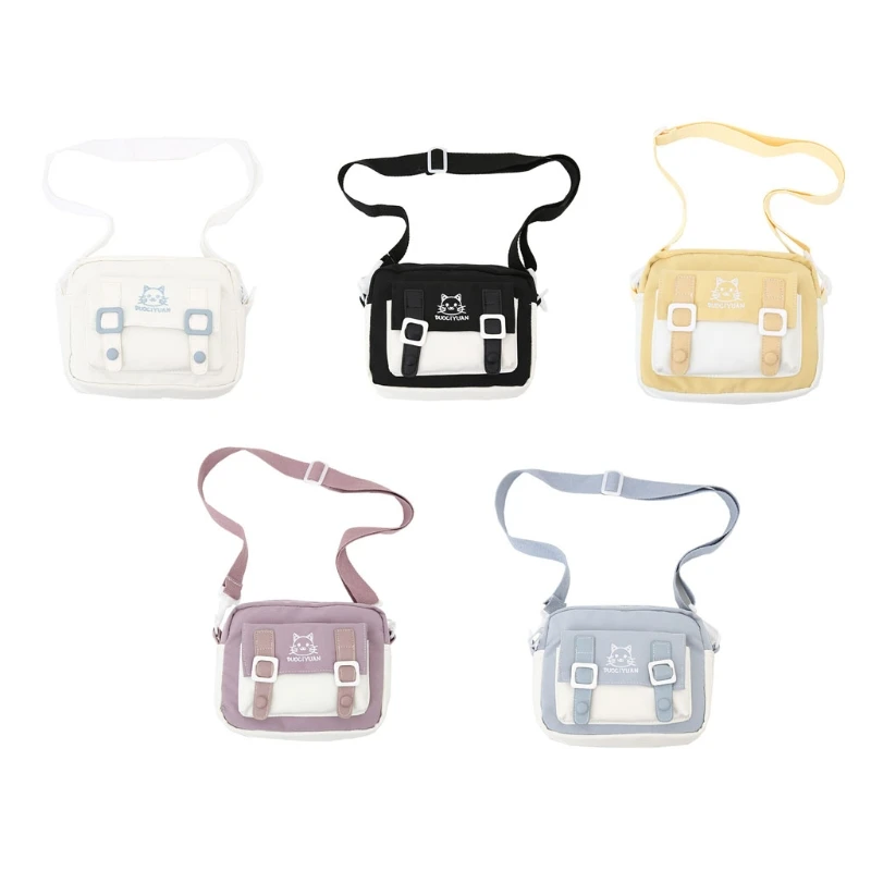 

Japanese Women Girls Crossbody Bag Cartoon for Cat Embroidery Small Handbag Preppy Student Shoulder