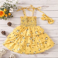 1 to 4 years toddler kids girls dress floral print ruched cake dress summer sling beach sundress girls party princess dresses