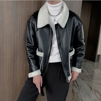 2021 winter warm leather jackets for men casual motorcycle jacket plush thick fake fur collar overcoat windbreaker male clothing