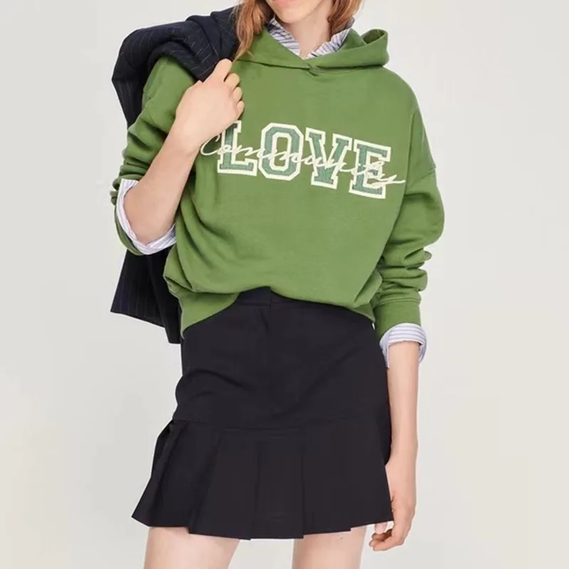 Embroidered Letter Hooded Sweater for Women 2022 Winter New Style Comfortable Loose Long Sleeve Versatile Sweater High Quality