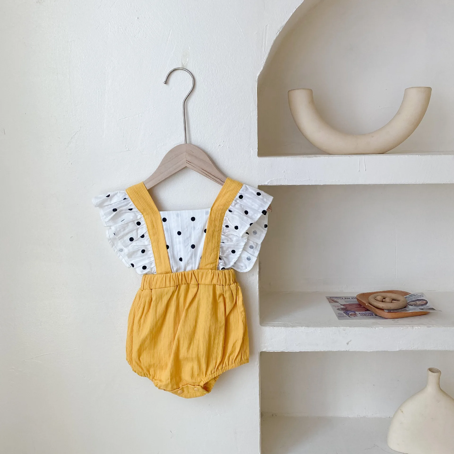

Summer Wrap Clothes Kids Girls Sling Rompers Homewear Toddler Girl Polka Dot Triangle Romper Baby Bow Clothing