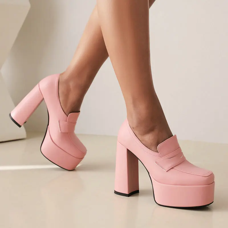 

2022 Autumn Ladies Fashion Shoes Slip-ons Closed Toe Office Mature Dress High Heeled Pumps Platform Stiletto Block Heels Loafers