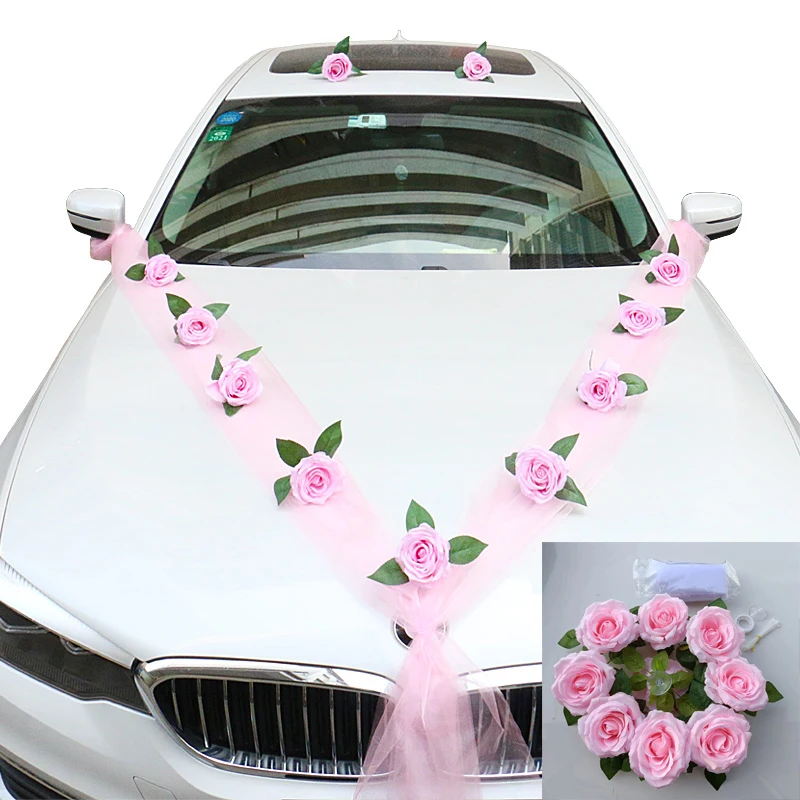 

Car White Rose Artificial Flower for Wedding Car Head Decoration Bridal Vehicle Hood Flower Door Silk Flower Wedding Party Decor