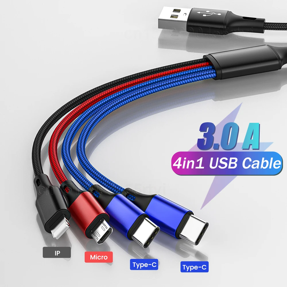 

Зарядный кабель 4 в 1, Micro USB Type-C кабель для iPhone 13, 12, 11 Pro Max, XS, 3A, зарядный кабель 3 в 1 2 в 1, кабель Micro USB Для Huawei, Samsung, Xiaomi