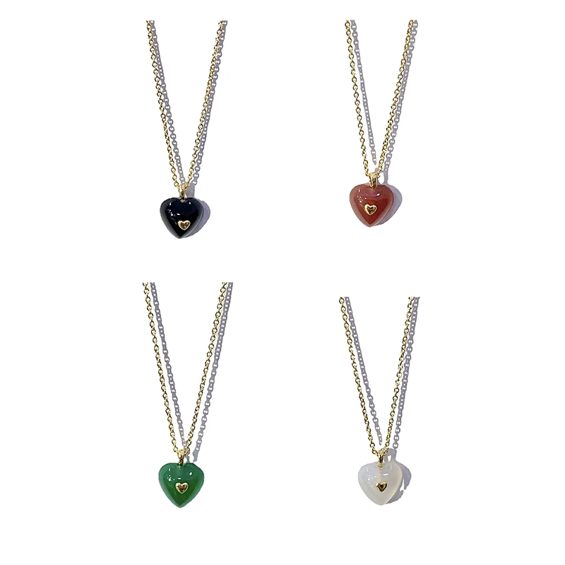 

LONDANY South Korea Dongdaemun explosion simple love natural white green chalcedony stone black agate necklace female