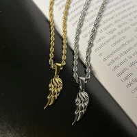 hip hop puink stainless steel angel wing chain necklace men 18k gold plated feather pendant 3mm twist rope chain jewelry for