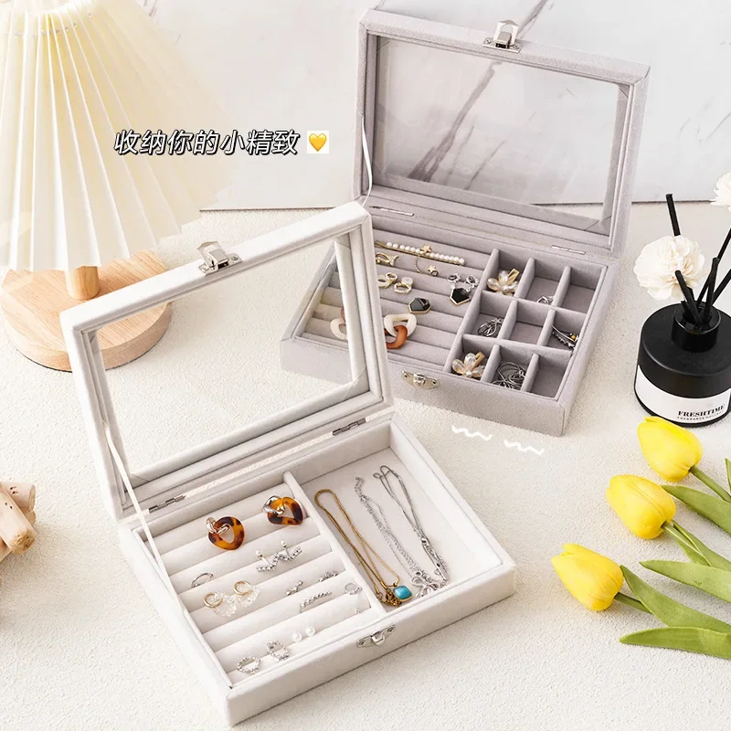 

Simple Flannel Stud Earrings Jewelry Storage Box Ring Box Jewelry Box Dustproof Jewelry Box Necklace Box Display
