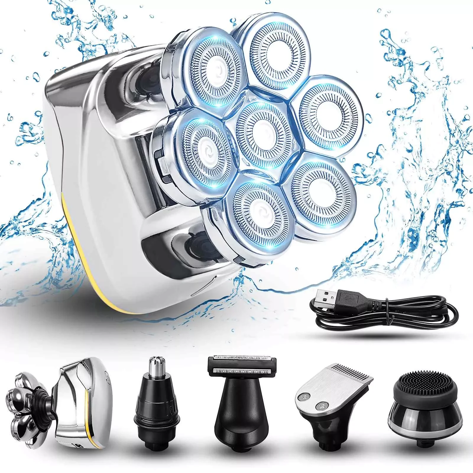 

Новая Водонепроницаемая бритва для мужчин, триммер для бороды, перезаряжаемая бритва с лысой головой, набор для ухода за волосами с ЖК-диспл...