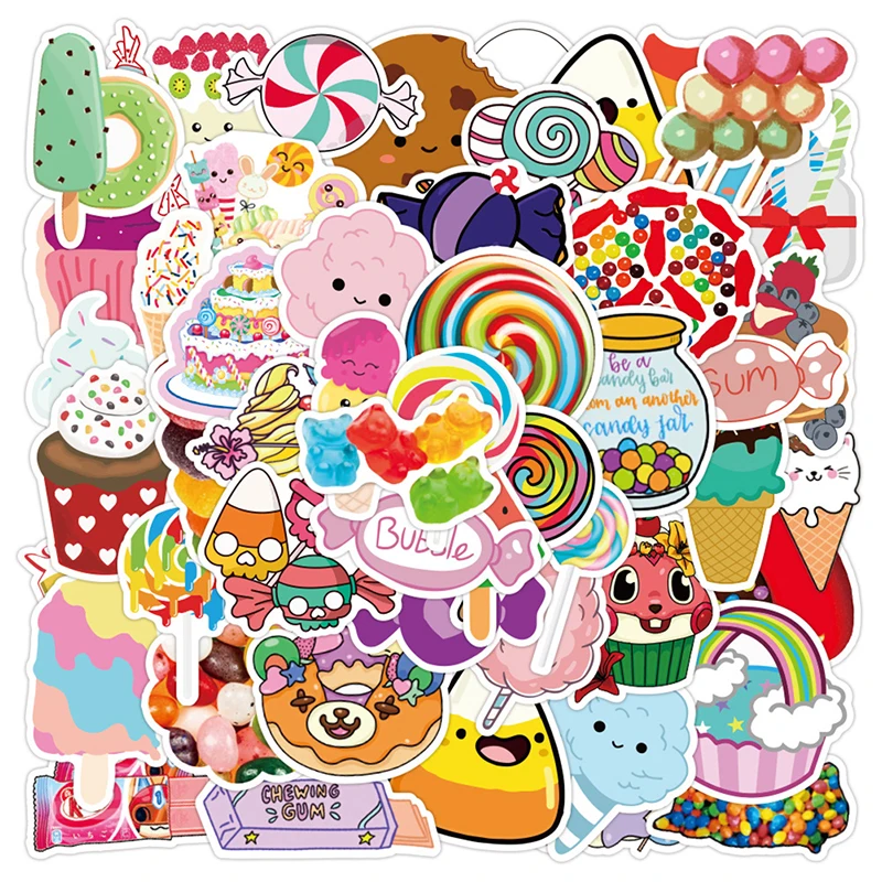

50Pcs Candy Food Stickers Cartoon Stickers For Kids DIY Suitcase Laptop Bicycle Graffiti Personalized Stickers Kids Toys