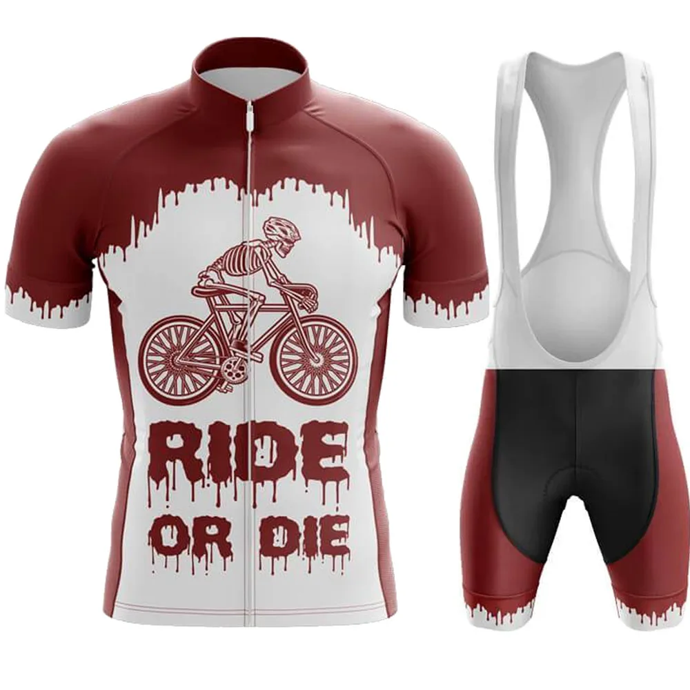 

Red Skull Cycling Jersey Set 2022 Summer Ride Or Die Clothing Road Bike Shirts Suit Bicycle Bib Shorts Pants MTB Ropa Maillot