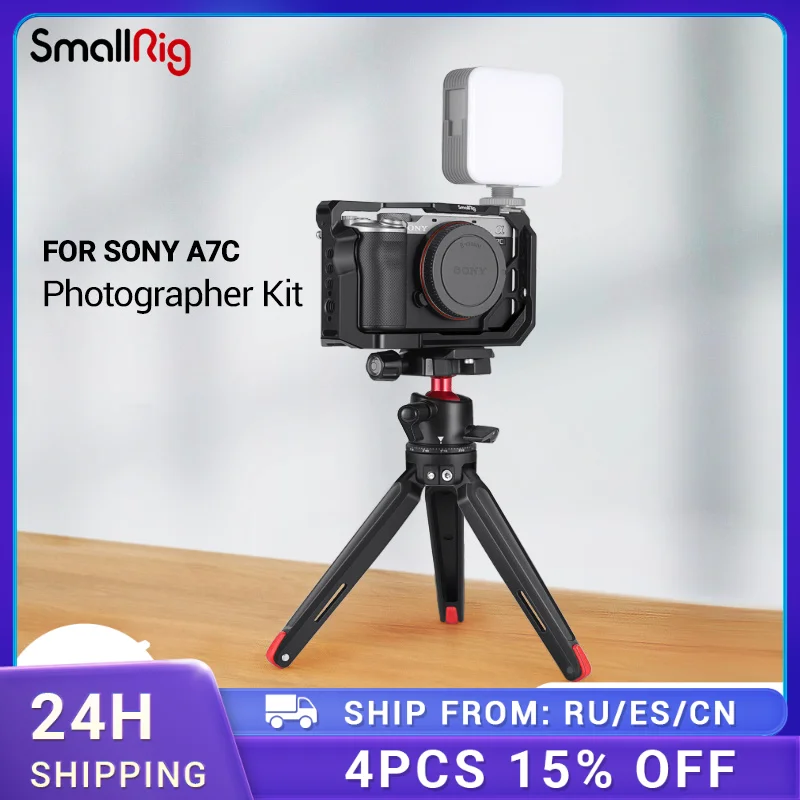 

SmallRig Lightweight Vlog Kit For Sony A7C Camera Cage Set With Tabletop Mini Tripod Panoramic Ball Head Rig Set 3134