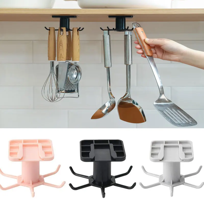 

1PC 360 °Rotation Adjustable Hooks Under Cabinet Hooks Nail Free Adhesive Kitchen Utensils Hanging Hooks for Kitchen Bathroom