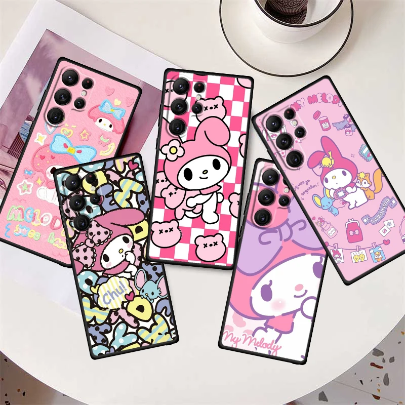 

Sanrio Melody Cartoon Cute Phone Case For Samsung Galaxy S23 S22 S21 S20 FE S10 S10E S9 Plus Ultra Pro Lite 5G Black TPU FUnda