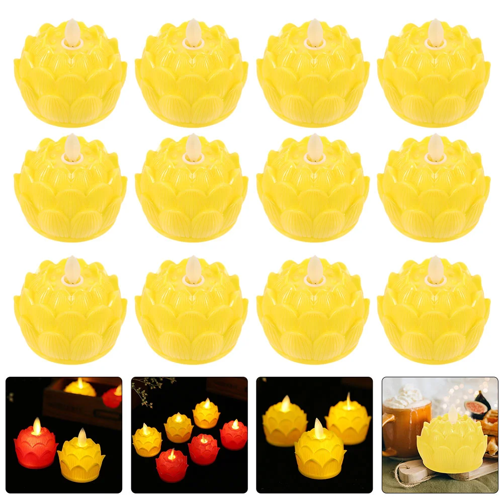 

12 Pcs Chinese New Year Lotus Shape Candle Lights LED Simulation Lotus Lights