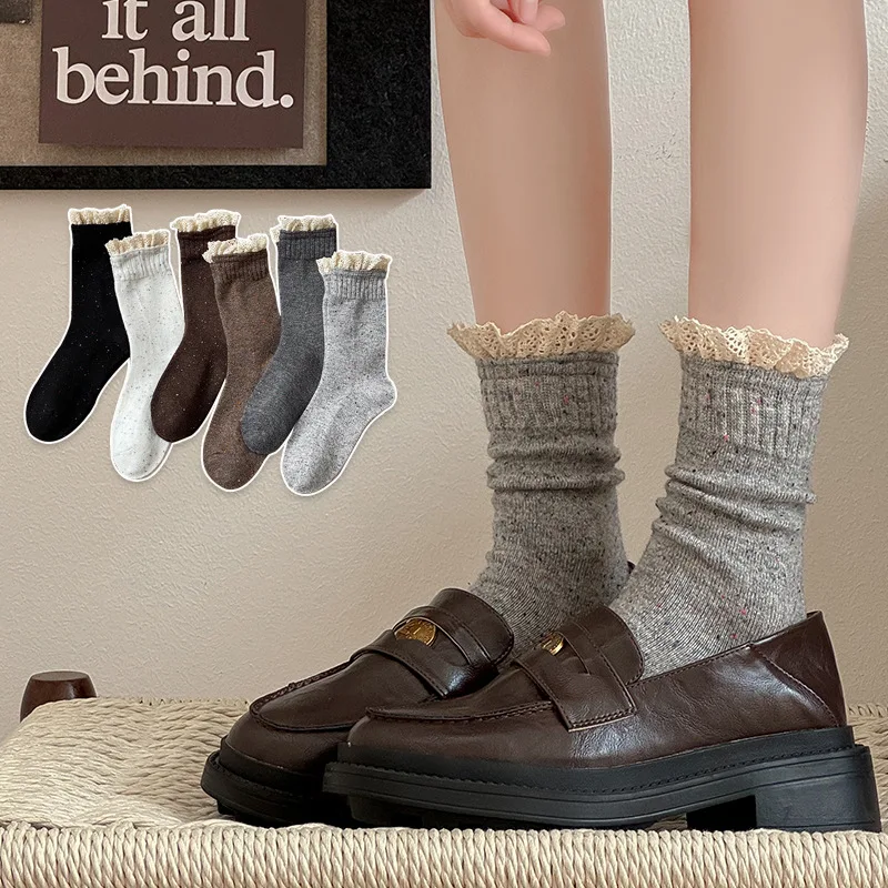 Кружевные носки в стиле Лолиты с рюшами японские модные винтажные средней длины