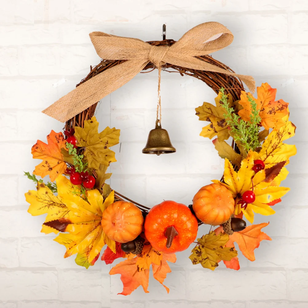 

Wreath Fall Door Pumpkin Garland Maple Thanksgiving Wreaths Autumn Leaf Front Decorations Artificial Harvestdecor Christmas