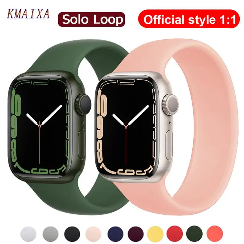 

Ремешок силиконовый Solo Loop для Apple Watch Band 44 мм 40 мм 45 мм 41 мм 42 мм 38 iwatch, Эластичный Силиконовый Браслет для Apple watch Series 5/4/3/SE/6/7