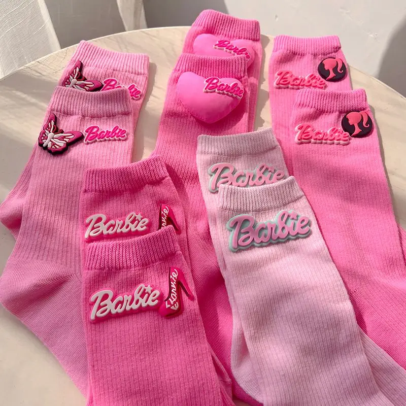 

Barbie girl sweet and cute three-dimensional cartoon letter pattern soft and comfortable moisture-wicking knitted mid-calf socks