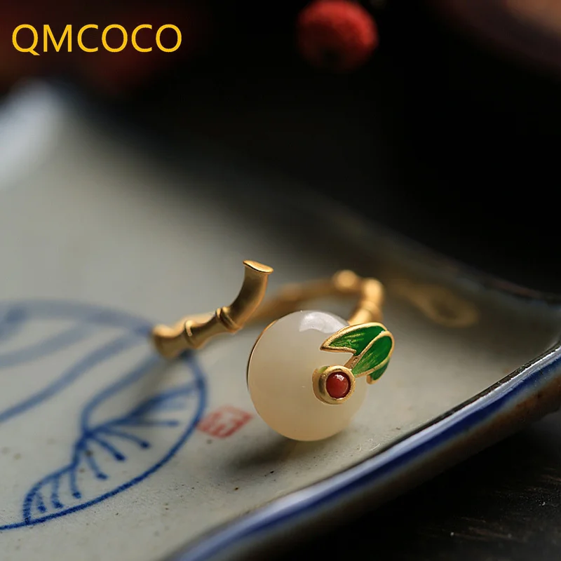 

QMCOCO Design Ethnic Wind Bamboo Shape Adjustable Rings Korean Fashion 925 Silver Fine Jewelry Party Luxury Accessory Woman Gift