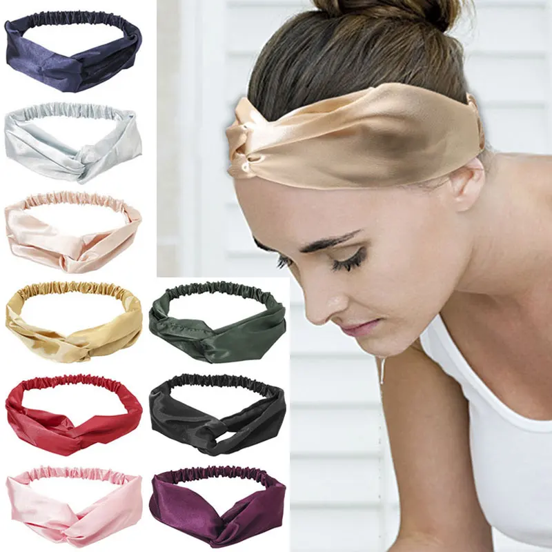

1pc Cross Soft Satin Headbands Satin Silk Hairbands Solid Color Elastic Hair Band Hair Accessories Sweet Turban Headwrap Silky