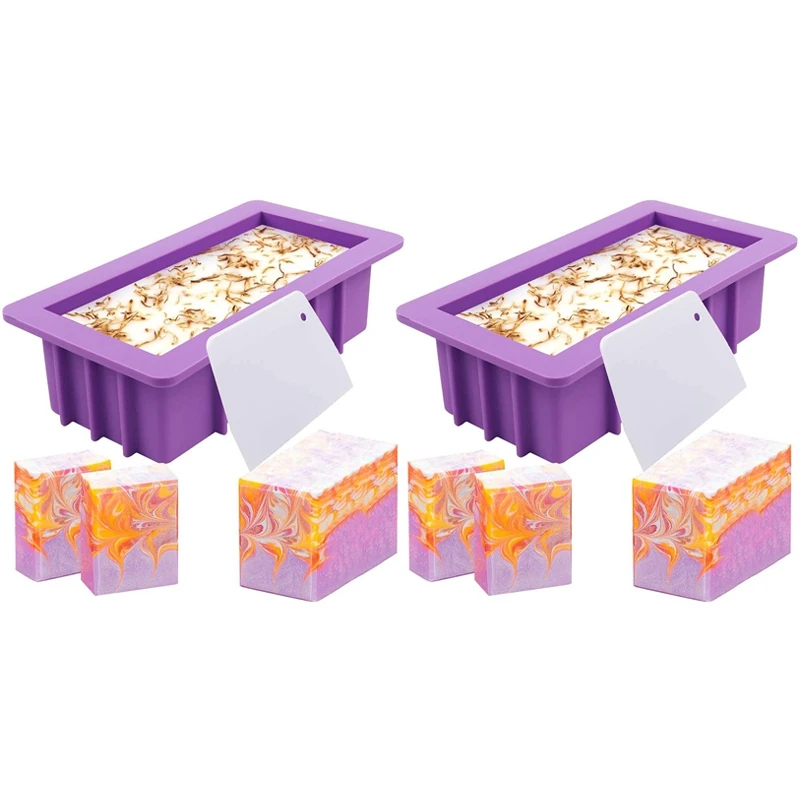 

Silicone Soap Molds, 2Pcs 38Oz Rectangular Loaf Mold With Plastic Scraper For Handmade Soap