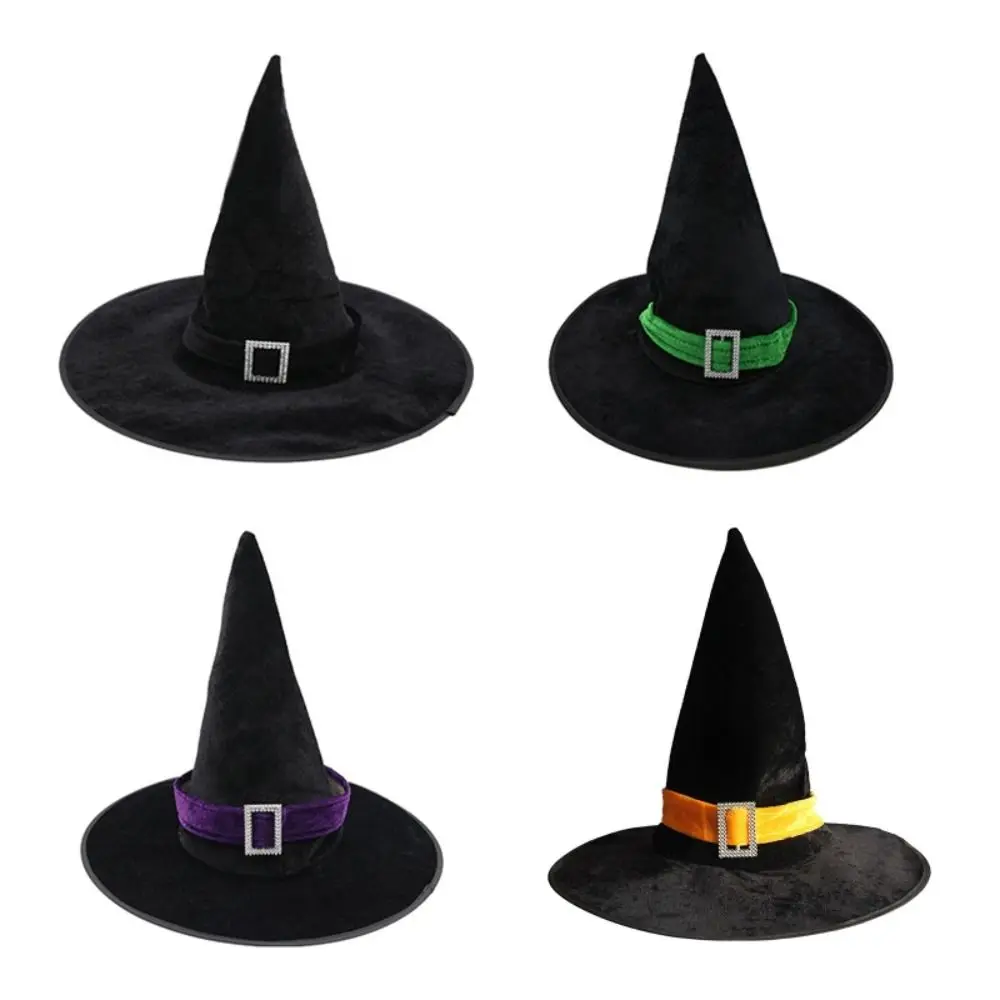 

Velvet Halloween Witch Wizard Hat Creative Gilding Bending Angle Satin Ribbon Costume Props Kids