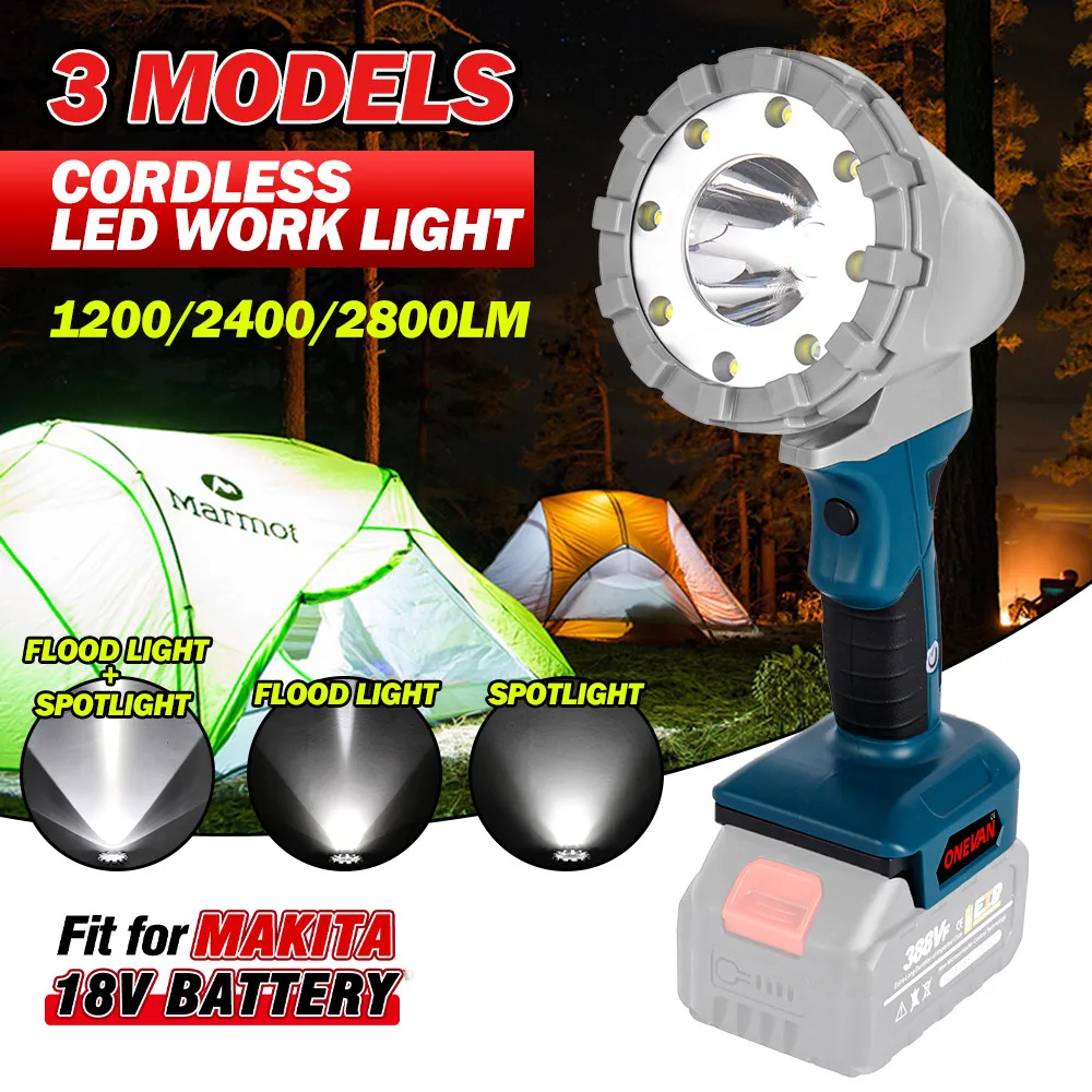 

3 Modes 18V LED Flashlight Outdoors Spotlight Light 2800LM for Makita 18V BL1430 BL1830 Lithium Battery USB Outdoor Lighting