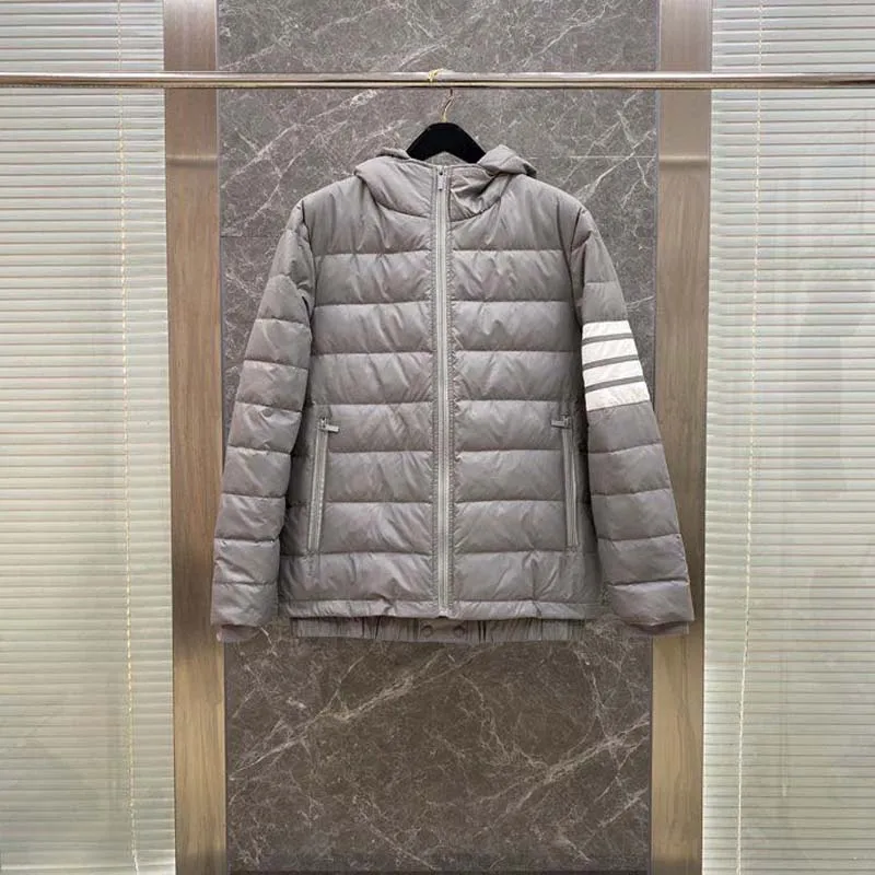 TB THOM Men's Jacket Winter Korean Fashion Down Jacket Down-Filled Matte Nylon White Stripes Hoodies Coats Casual Hooded Jackets