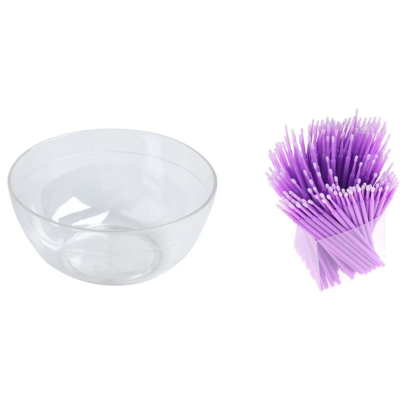 

10 Pcs Plastic 9Cm Dia Mask Mixing Bowl & 200Pcs Applicators Eyelash Swab Micro- Brush Disposable Micro-Brush