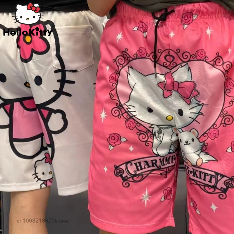 Sanrio Hello Kitty Print Knee Length Short Trousers Women Men Casual Cute Shorts Y2k Clothes 2022 Summer Trend Loose Beach Pants