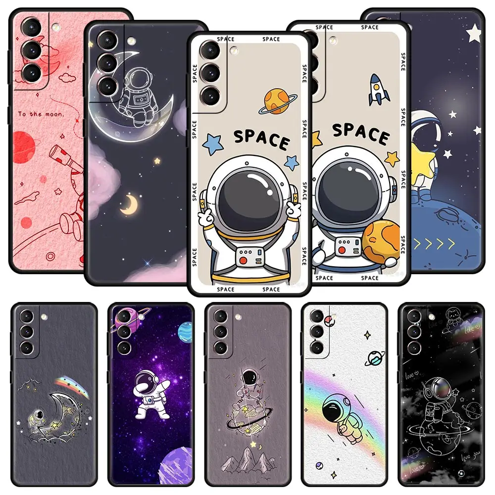 

Cute Space Astronaut Cartoon Phone Case For Samsung Galaxy S23 Ultra S22 S21 S20 FE 5G S10 S10E S9 S8 Plus Note 20 Soft Cover