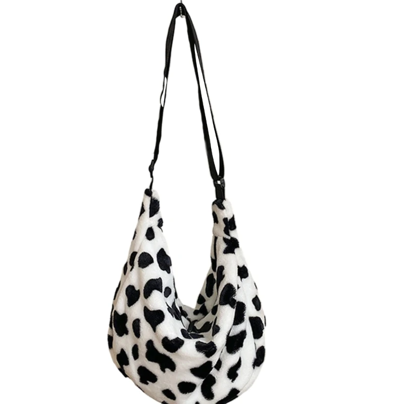 

Trendy Cow Print Plush Shoulder Bag Comfortable Bag for Fashionable Individuals