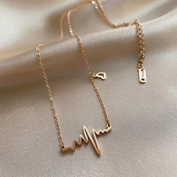 jacoso heart ecg gold pendant titanium steel necklace female clavicle chain accessories simple design for wpmen girls for gifts