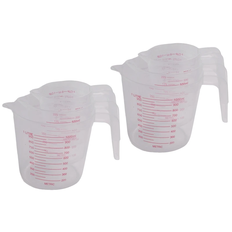 

6Pc Plastic Measuring Jug Set Large 4 Cup, 2 Cup And 1 Cup Capacity BPA Free Measuring Beakers With Angled Grip