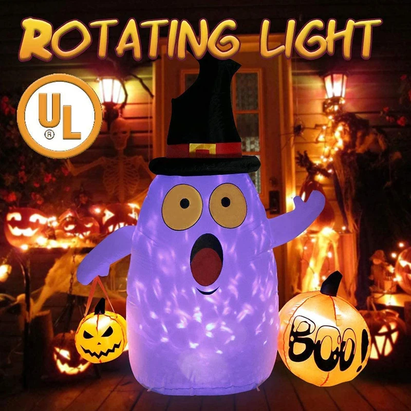 

Halloween Inflatables 5ft Ghost with Pumpkin Build-in LEDs Rotating Lights Garden Decorations Halloween Blow Up Yard Decorations